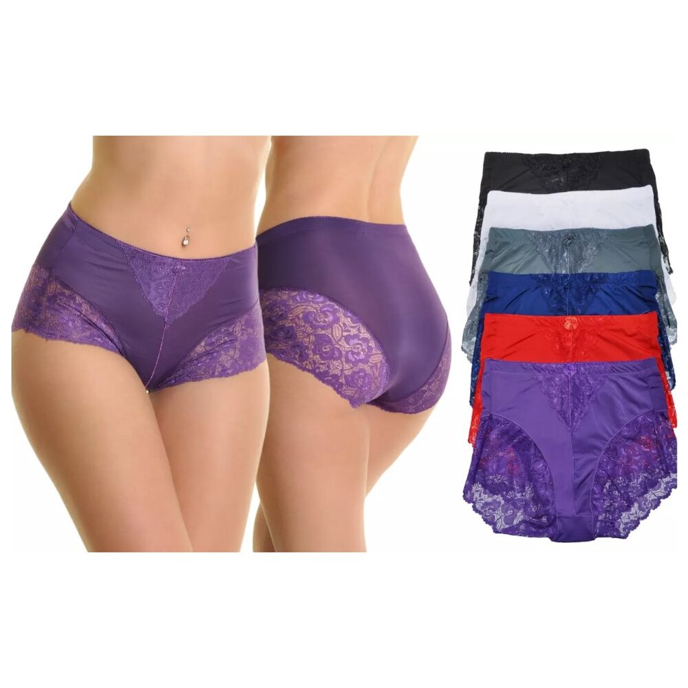 6-Pack High Waist Floral Feminine Charm Lace Panties – Multi-Color Bundle